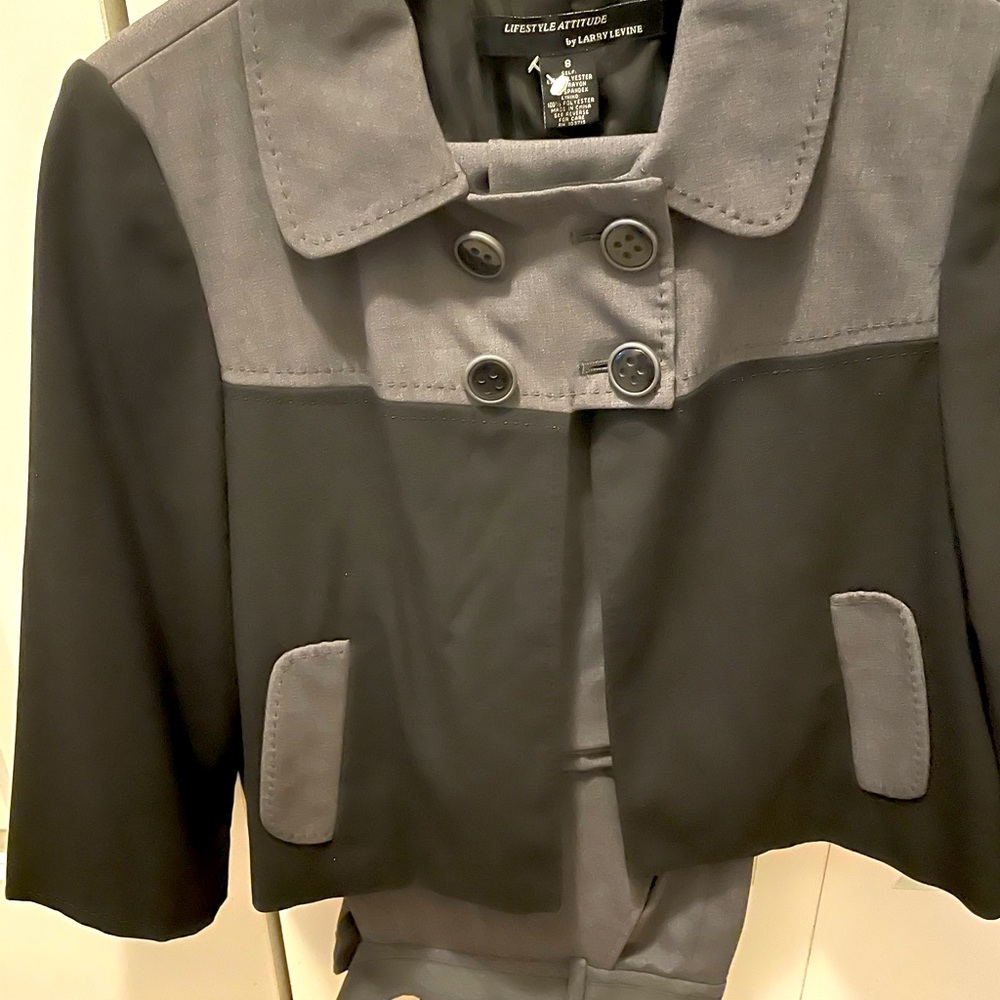 Gray & Black Larry Levine Pants Suit